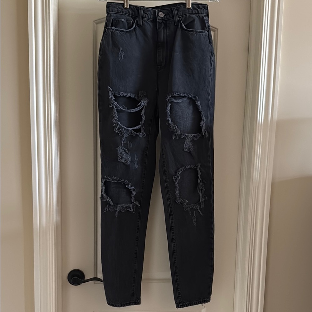 High Rise Distressed Black Jeans